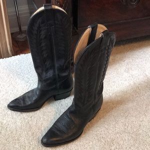 Black leather cowboy boots